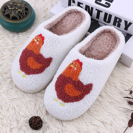 Chicken Printed Plush Slippers Soft Bottom Warm Keeping Home Cotton