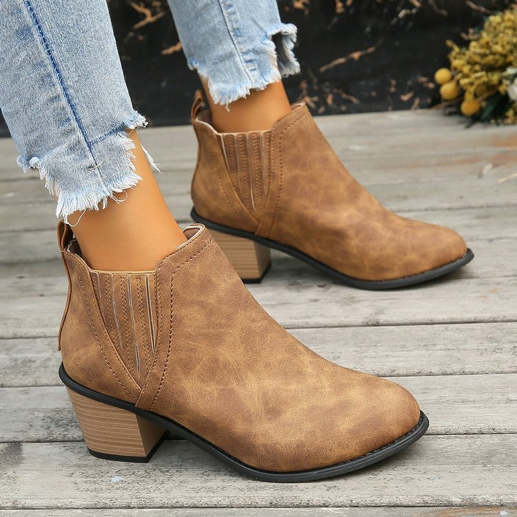 European And American Plus Size Pointed Chunky Heel Martin Boots Women